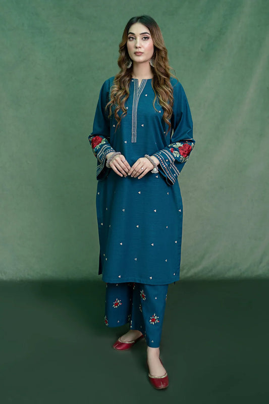 URGE-2PC DHANAK EMBROIDRED SHIRT WITH AND EMBROIDRED TROUSER-TANA-1605