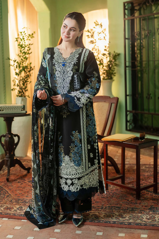 JADE-3PC DHANAK EMBROIDERED SHIRT WITH COUTRAI PRINTED SHAWL & DHANAK TOUSER-UR-3850