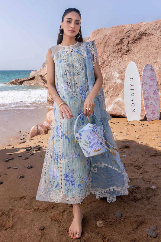 CRIMSON-3PC LAWN PRINTED EMB SHIRT WITH SILK PRINTED EMB DUPATTA AND TROUSER-UR-567