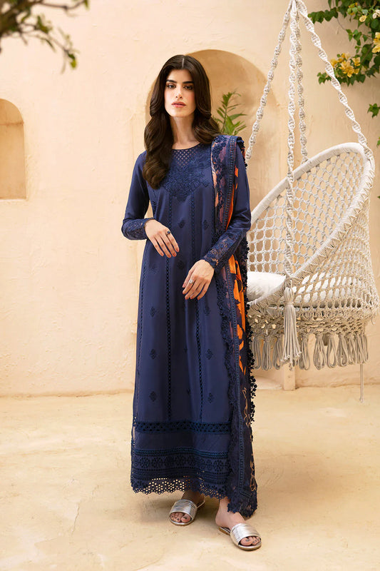 AZURE-3PC LAWN EMBROIDERED SHIRT WITH MONARK PRINT DUPATTA AND TROUSER-UR-2573