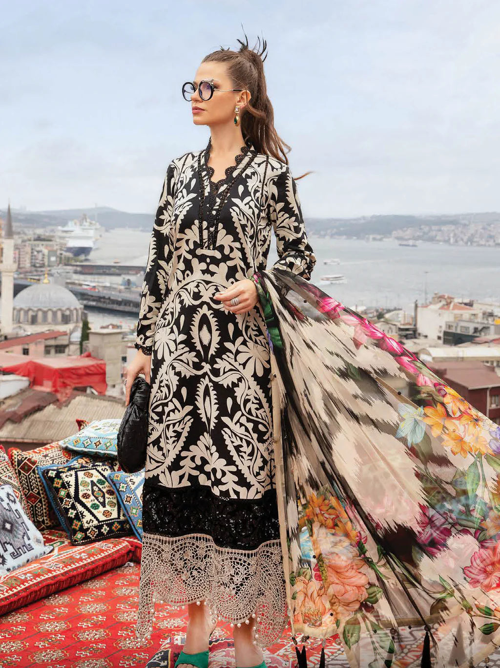 MARIA.B-3PC KHADDAR PRINTED EMB SHIRT WITH KHADDAR PRINTED DUPATTA AND PRINTED TROUSER-UR-1756