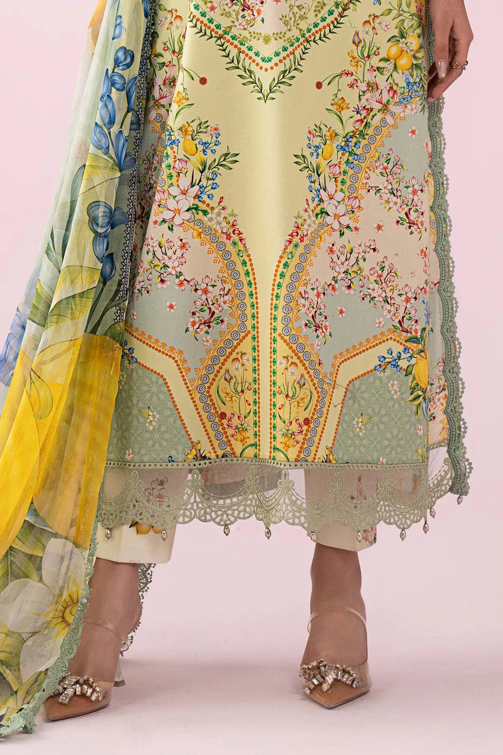 MARIA.B-3PC LAWN PRINTED EMB SHIRT WITH SILK PRINTED DUPATTA AND TROUSER-UR-534