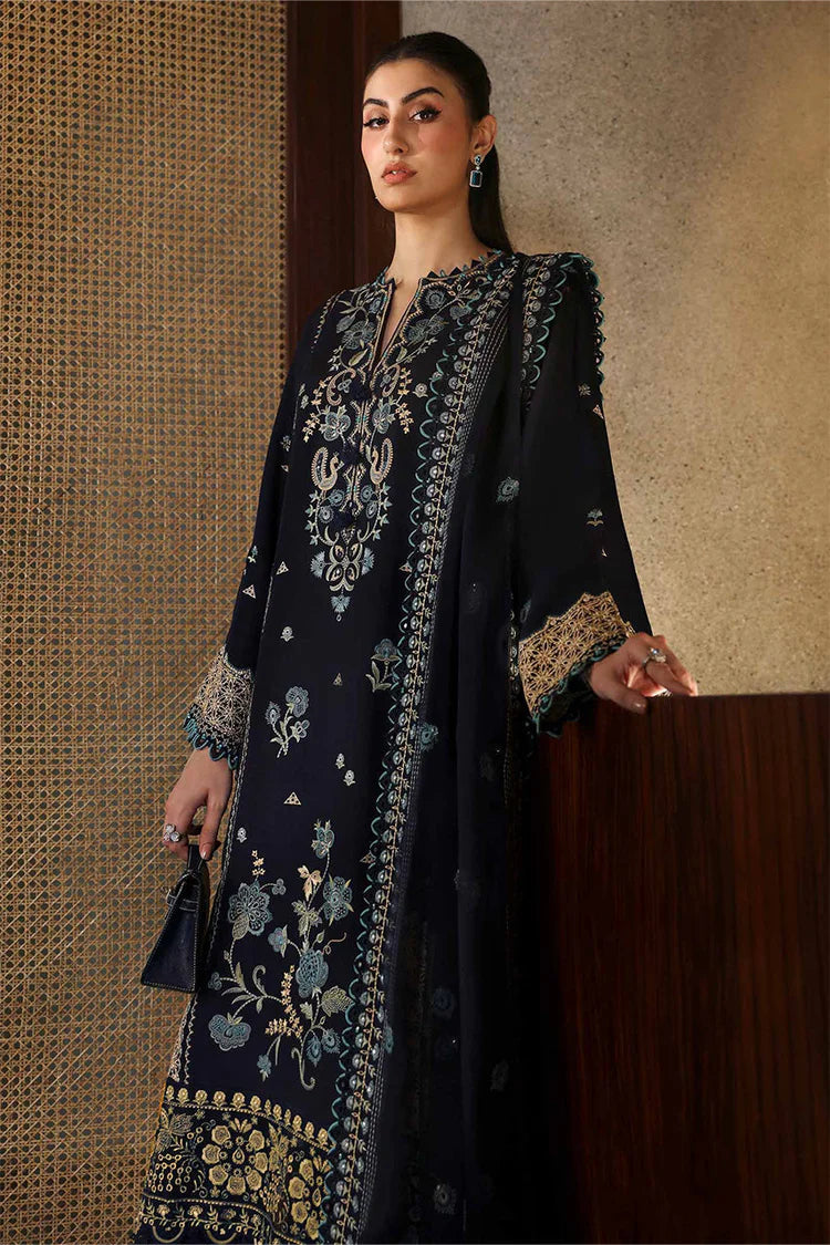 ZAHA-3PC DHANAK EMBROIDERED SHIRT WITH DHANAK EMBROIDRED SHAWL & TROUSER-UR-3854