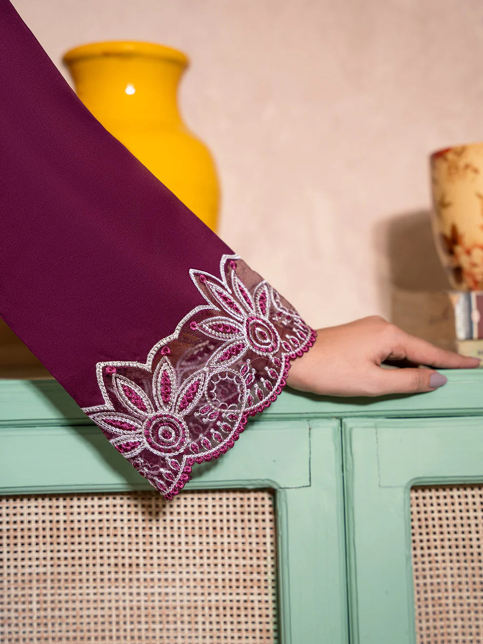 IZEL-2PC DHANAK EMBROIDERED SHIRT WITH DHANAK TROUSER-UR-3301