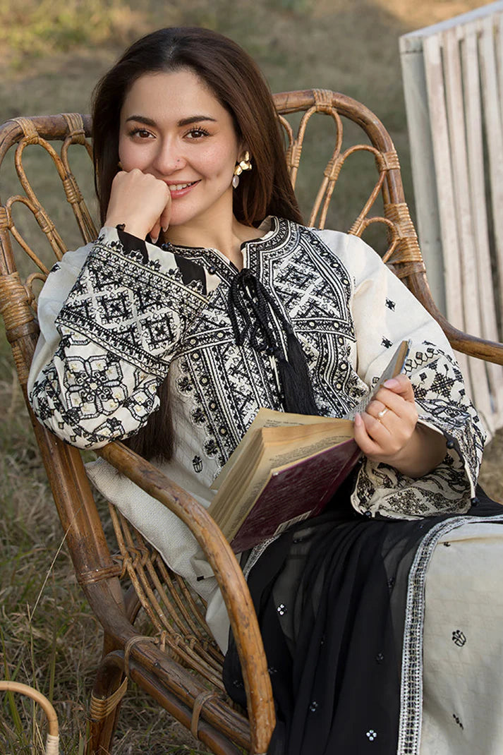QALAMQAR-3PC LAWN EMBROIDERED SHIRT WITH CHIFFON EMBROIDERED DUPATTA AND TROUSER-UR-2948