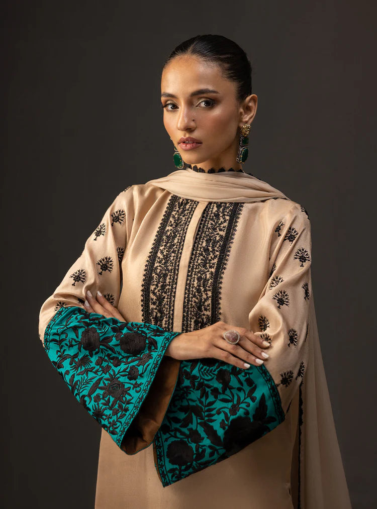 ZAINAB CHOTANI-3PC SHAMOZ SILK PRINT EMBROIDERED SHIRT WITH SOFT SILK PRINT DUPATTA & SILK TROUSER-UR-1903