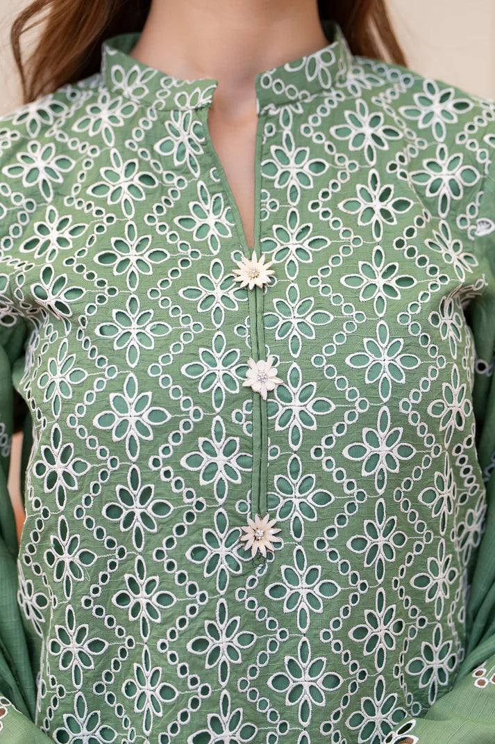 MIRAKHI-3PC LAWN CHIKENKARI EMBROIDERED SHIRT WITH LAWN TUBE SLUB DUPATTA-UR-2981