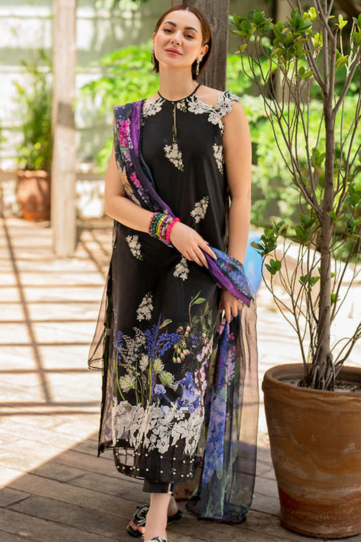 ASIFA NABEEL-3PC LAWN PRINT EMBROIDERED SHIRT WITH CHIFFON PRINT DUPATTA AND PRINT TROUSER-UR-013
