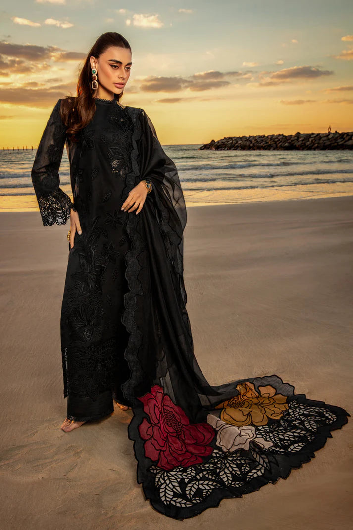 RANG RASIYA-3PC LAWN EMBROIDERED SHIRT WITH ORGANZA EMBROIDERED DUAPATTA AND TROUSER-UR-BLACK
