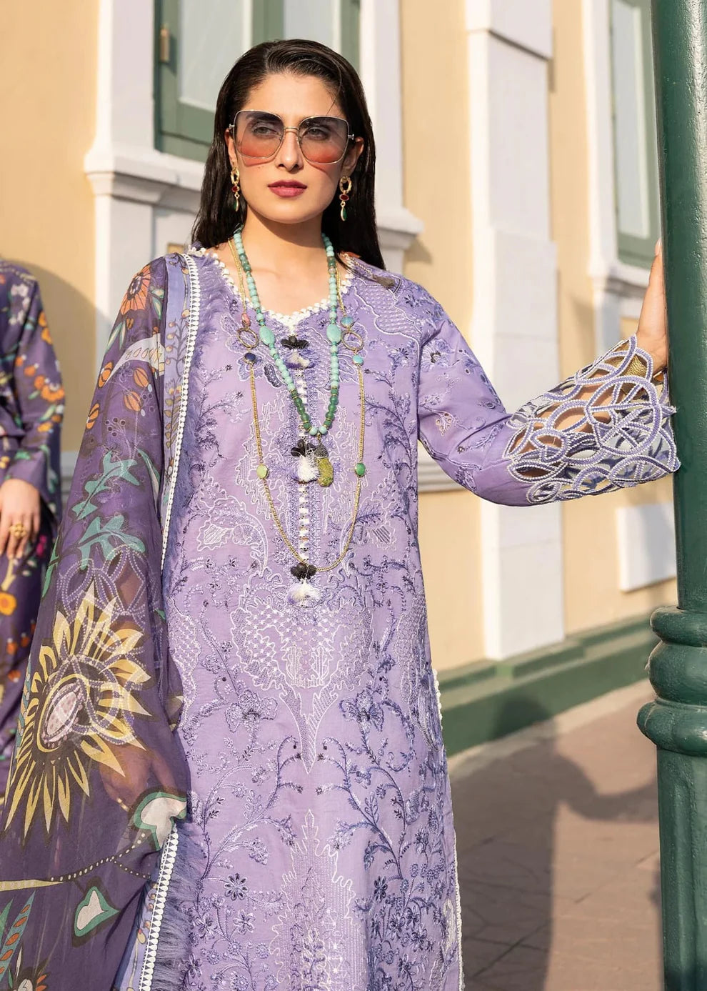 MUSHQ-3PC LAWN EMBROIDERED SHIRT WITH MONARK PRINTED DUPATTA & TROUSER-UR-2580