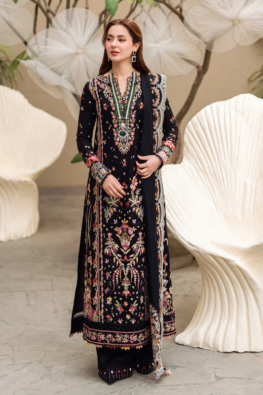 QALAMQAR- 3PC LAWN EMBROIDERED WITH MONARK HEAVY EMBROIDERED READY TO WEAR DUPATTA-UR-BLACK