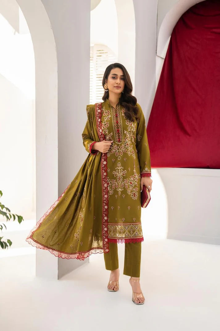3PC LAWN EMBROIDERED SHIRT WITH LAWN EMBROIDERED READY TO WEAR DUPATTA-UR-2617