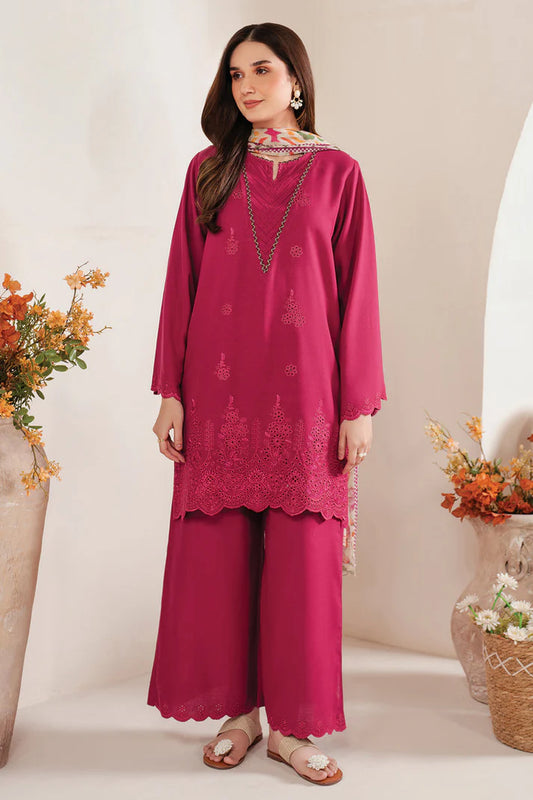 GARNET-3PC LAWN EMBROIDERED SHIRT WITH MONARK PRINT DUPATTA AND EMB TROUSER-UR-2625