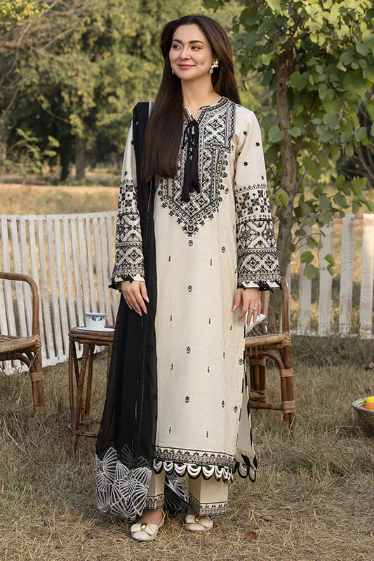 QALAMQAR-3PC LAWN EMBROIDERED SHIRT WITH CHIFFON EMBROIDERED DUPATTA AND TROUSER-UR-2948