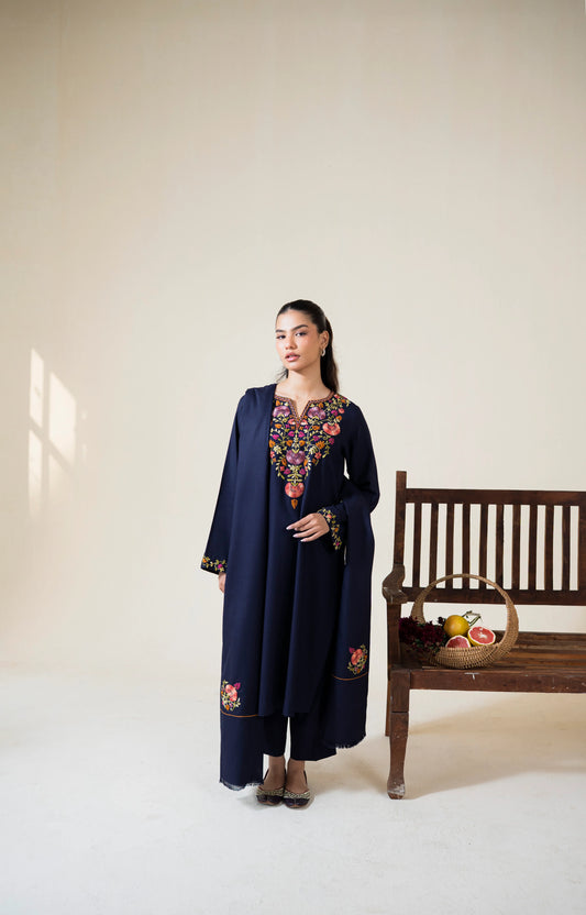 AISLING-3PC DHANAK EMBROIDERED SHIRT WITH DHANAK EMBROIDERED SHAWL AND TROUSER-UR-4617