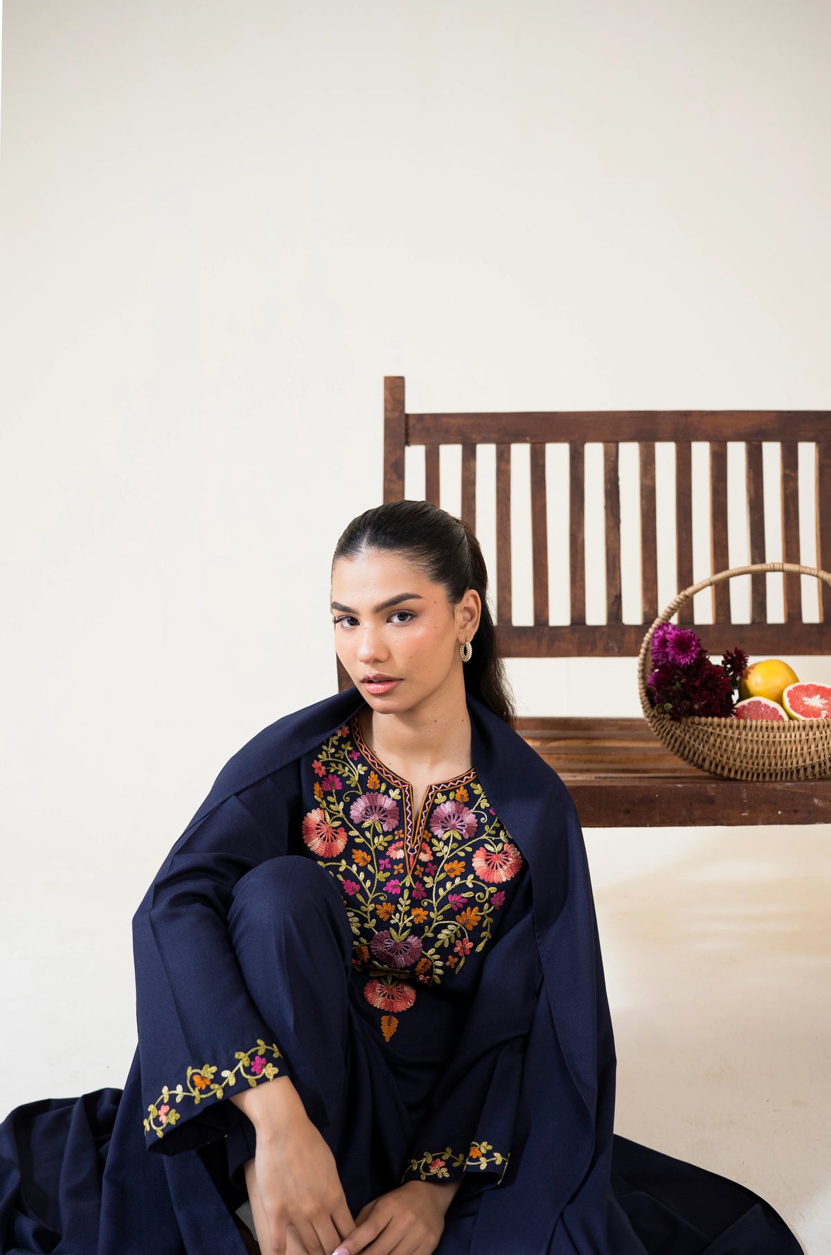 AISLING-3PC DHANAK EMBROIDERED SHIRT WITH DHANAK EMBROIDERED SHAWL AND TROUSER-UR-4617