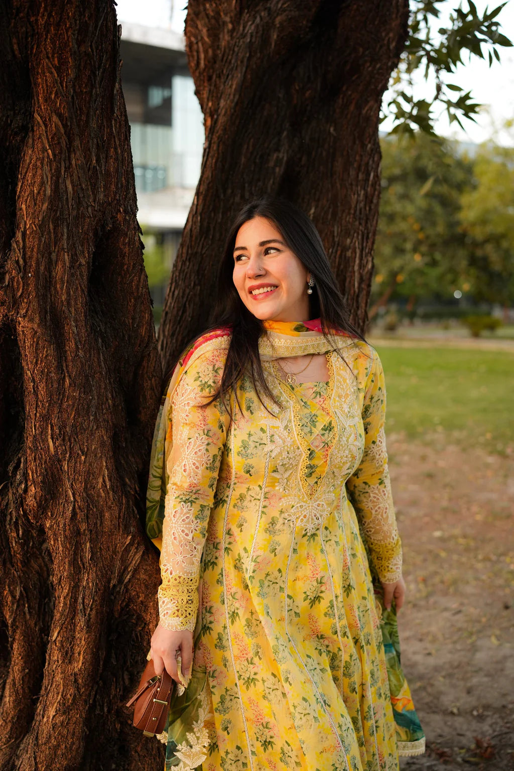 ANEELAS-3PC LAWN PRINTED EMB FROCK WITH SILK PRINTED EMB DUPATTA AND DYED TROUSER-UR-569