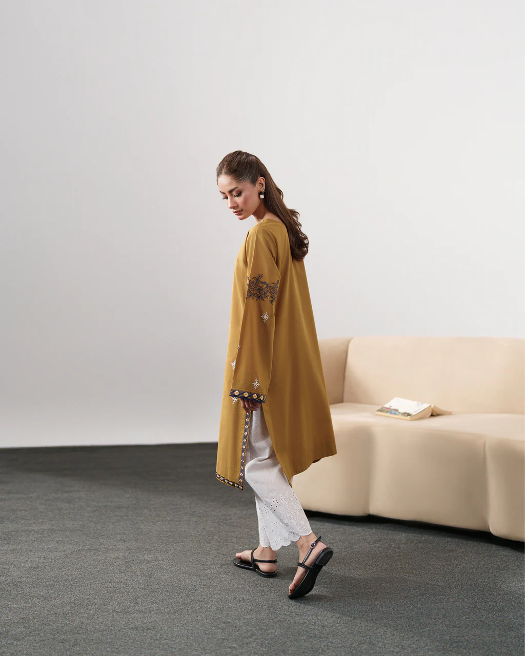 IZEL-3PC DHANAK EMBROIDERED SHIRT WITH DHANAK SHAWL AND EMB TROUSE-UR-4086