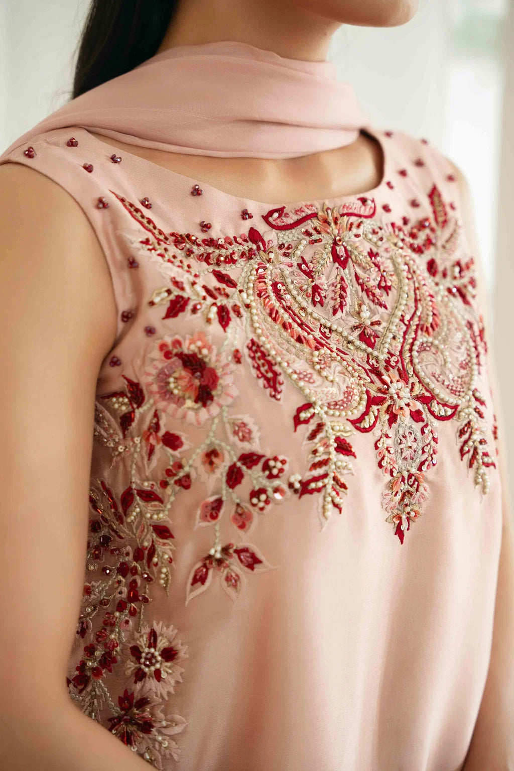 KAIDA-3PC-RAW SILK HAND EMB EMBELLISHED SHIRT WITH SOFT SILK EMB DUPATTA AND RAW SILK TROUSER-UR-121`