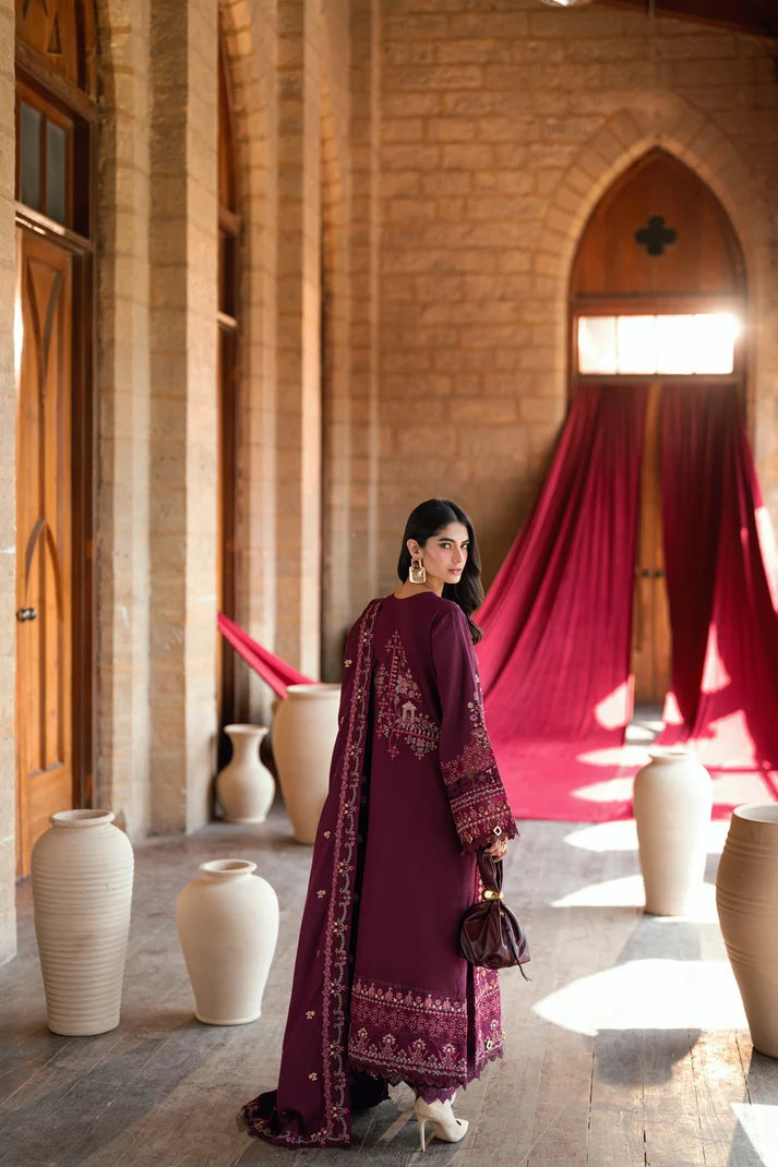 FLORENT-3PC DHANAK EMBROIDERED SHIRT WITH DHANAK EMBROIDERED SHAWL AND TROUSER-UR-4616