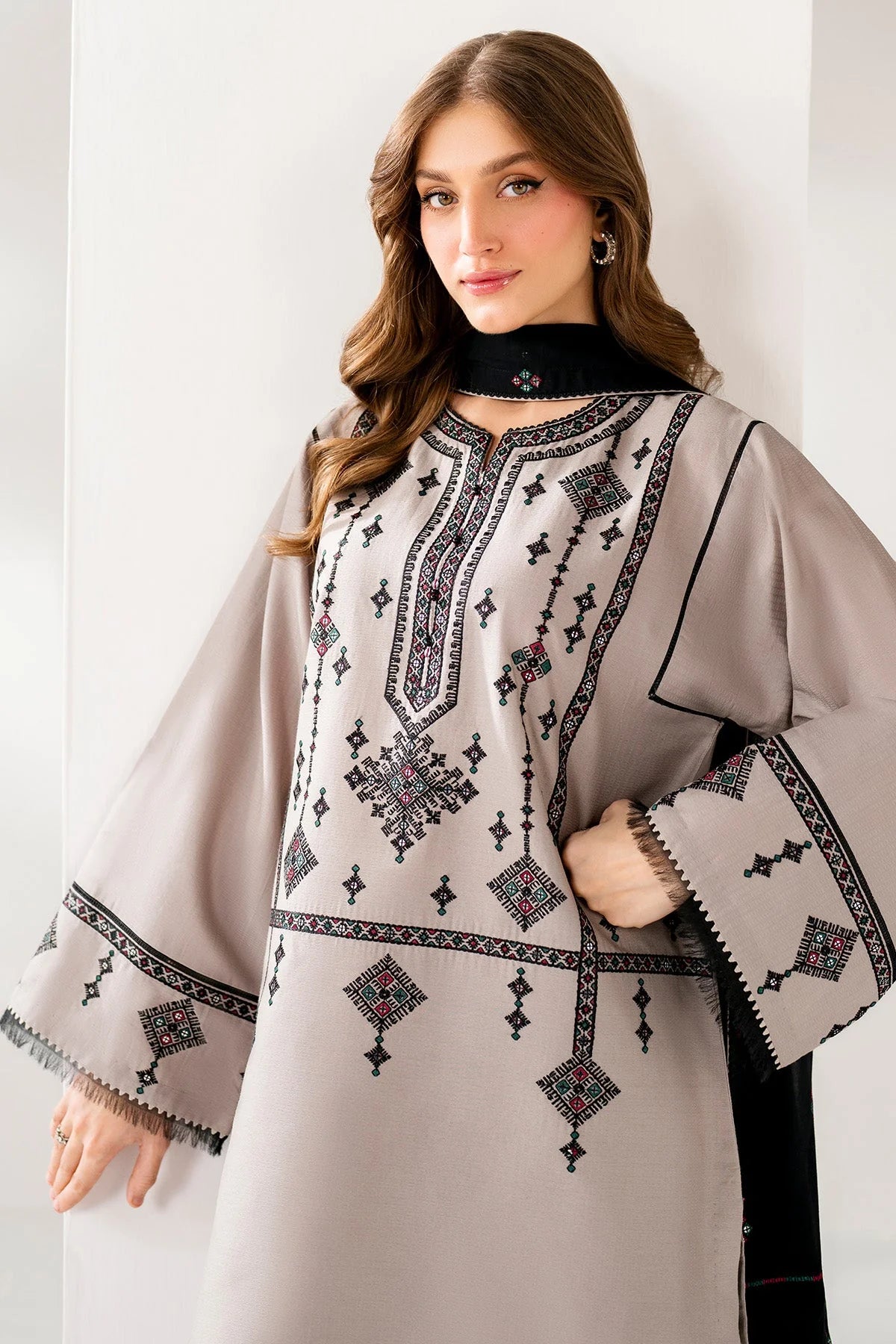 JAZMIN-3PC DHANAK EMBROIDERED SHIRT WITH CHIFFON EMB DUPATTA AND TROUSER-UR-4053