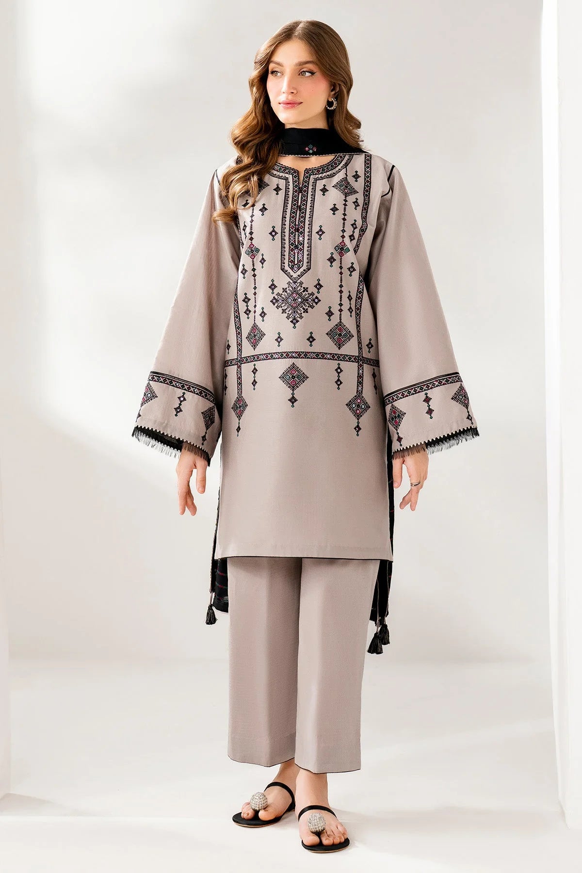 JAZMIN-3PC DHANAK EMBROIDERED SHIRT WITH CHIFFON EMB DUPATTA AND TROUSER-UR-4053