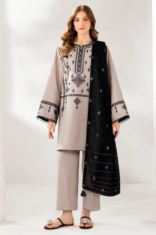 JAZMIN-3PC DHANAK EMBROIDERED SHIRT WITH CHIFFON EMB DUPATTA AND TROUSER-UR-4053