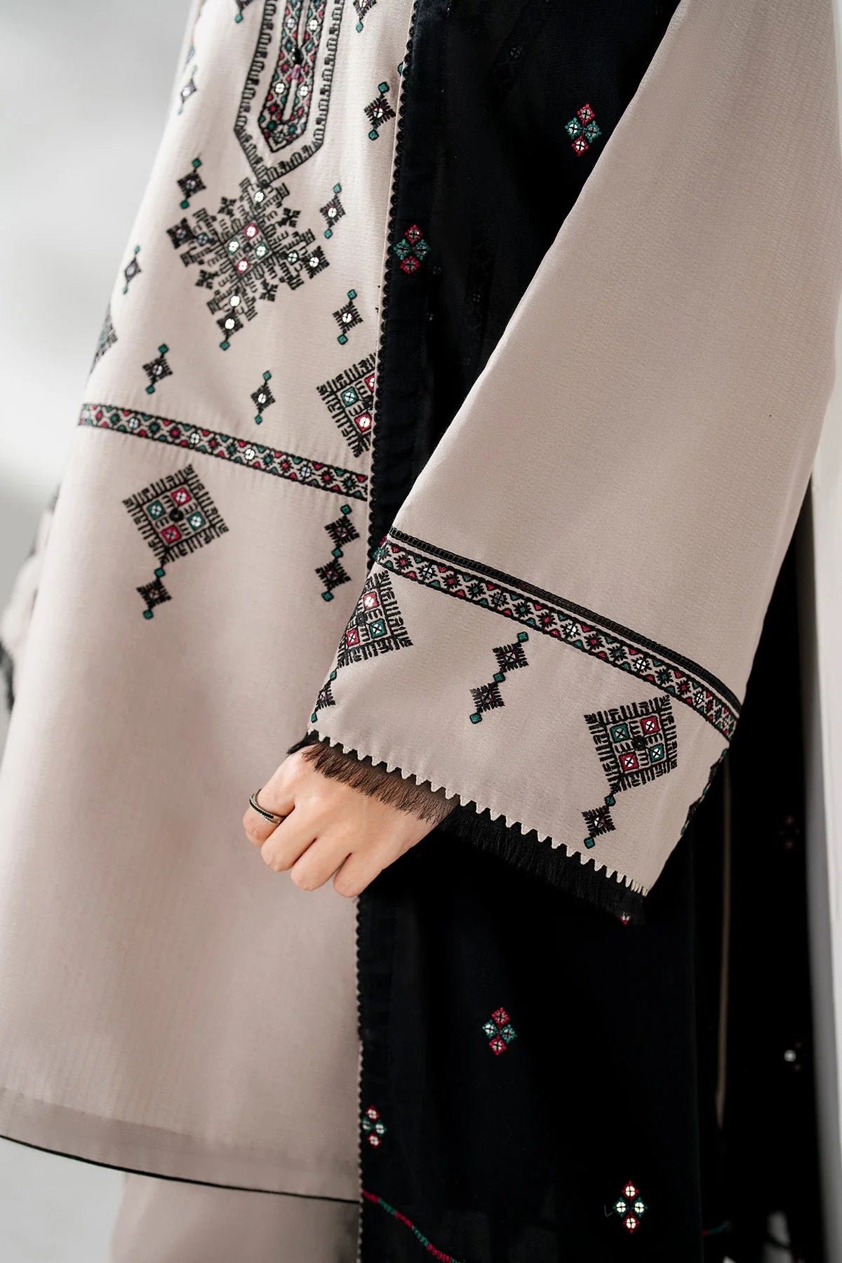 JAZMIN-3PC DHANAK EMBROIDERED SHIRT WITH CHIFFON EMB DUPATTA AND TROUSER-UR-4053