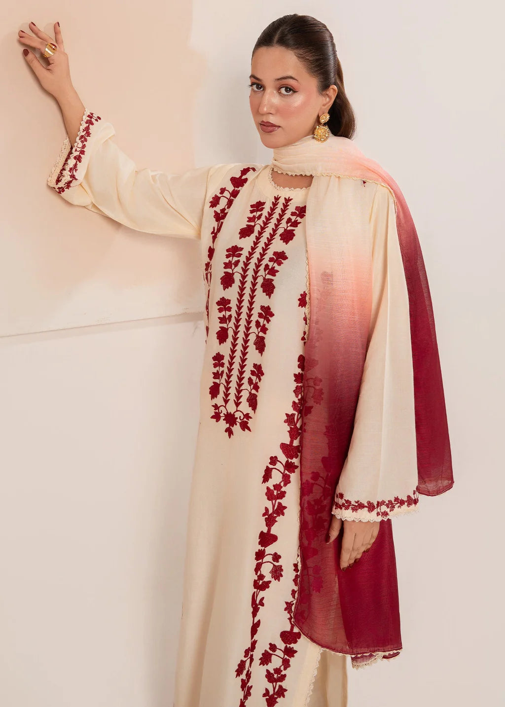 IZEL-3PC LAWN EMBROIDERED SHIRT WITH CHIFFON TYE&DYE DUPATTA AND TROUSER-UR-3587