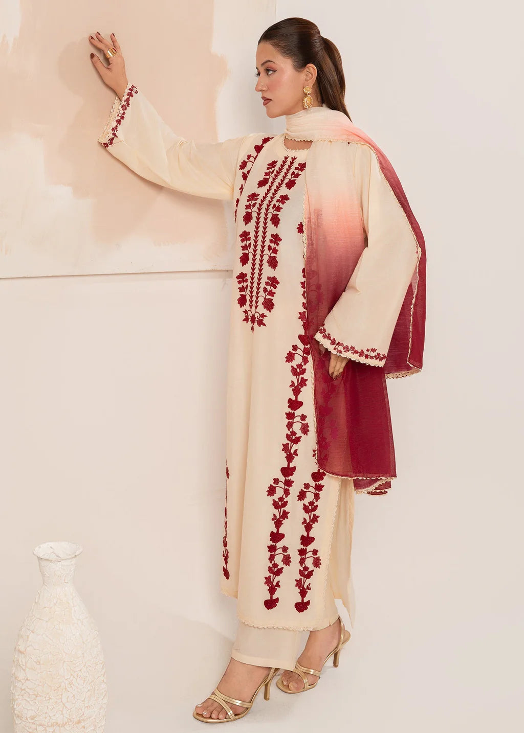 IZEL-3PC LAWN EMBROIDERED SHIRT WITH CHIFFON TYE&DYE DUPATTA AND TROUSER-UR-3587