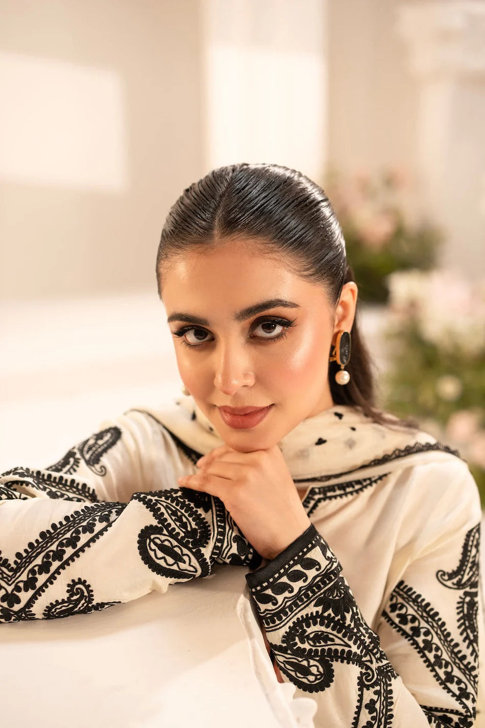 MIRANA-3PC LAWN EMBROIDERED SHIRT WITH KHADDI NET EMBROIDERED DUPATTA & TROUSER-UR-3563