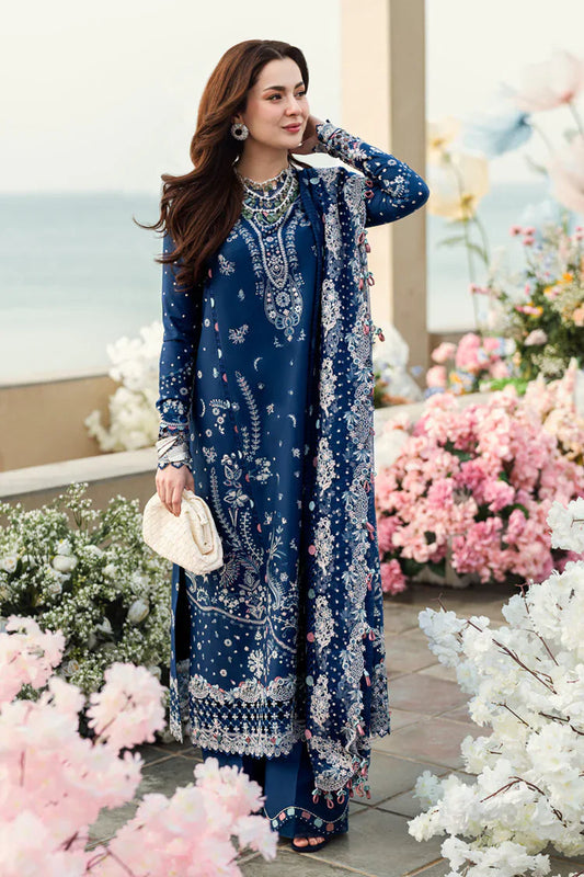 QALAMKAR-3PC LAWN EMBROIDERED SHIRT WITH KHADDI NET EMBROIDERED DUPATTA AND TROUSER-UR-3568