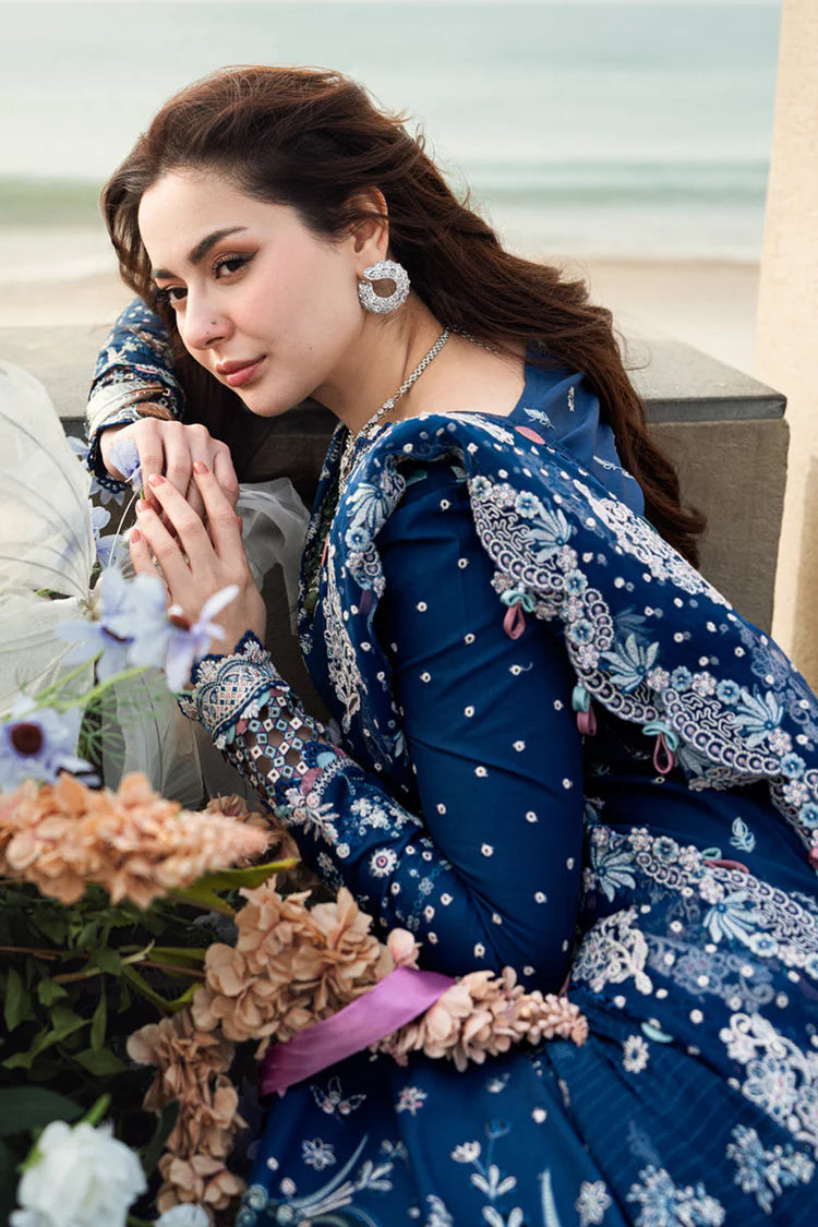 QALAMKAR-3PC LAWN EMBROIDERED SHIRT WITH KHADDI NET EMBROIDERED DUPATTA AND TROUSER-UR-3568