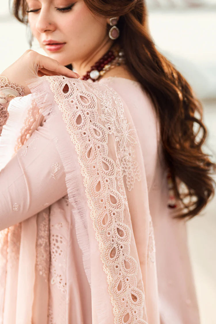 QALAMQAR-3PC LAWN CHIKAANKARI EMBROIDERED SHIRT WITH KHAADI NET EMBROIDERED DUPATTA AND TROUSER-UR-3615