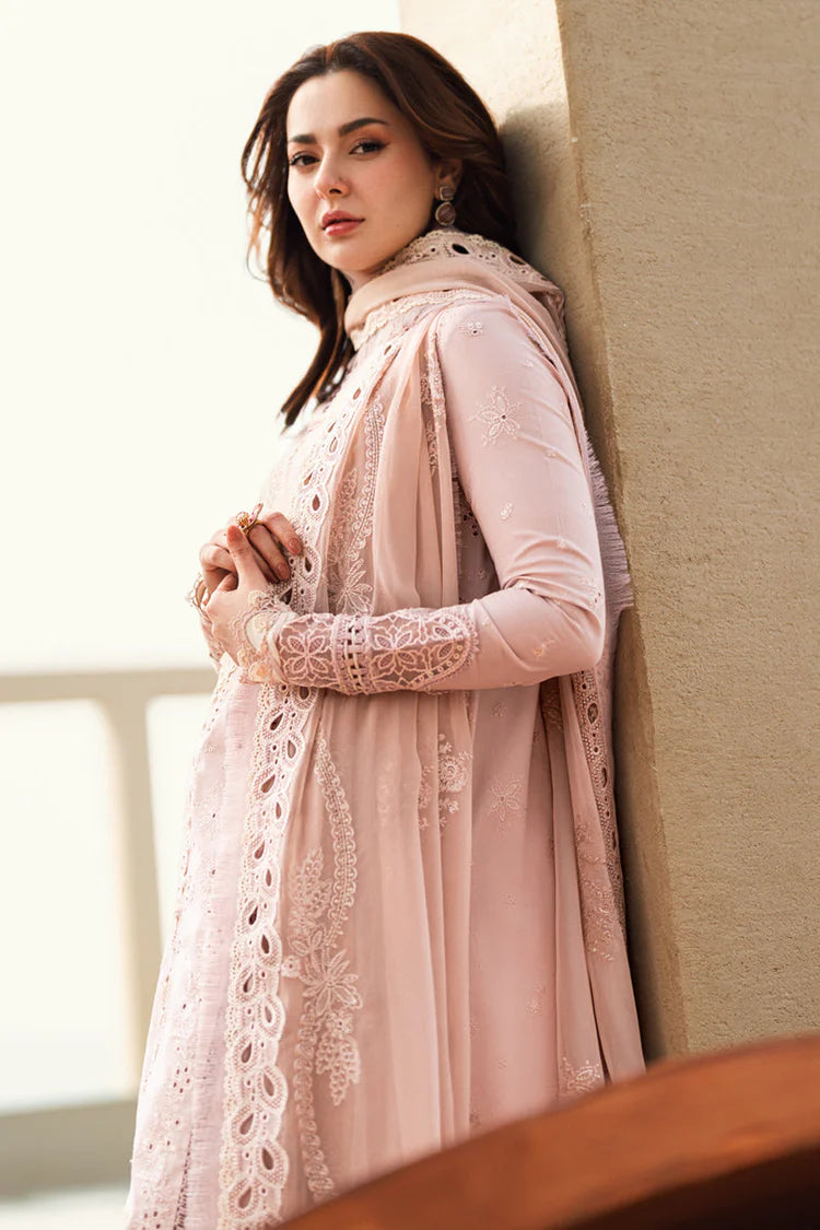 QALAMQAR-3PC LAWN CHIKAANKARI EMBROIDERED SHIRT WITH KHAADI NET EMBROIDERED DUPATTA AND TROUSER-UR-3615