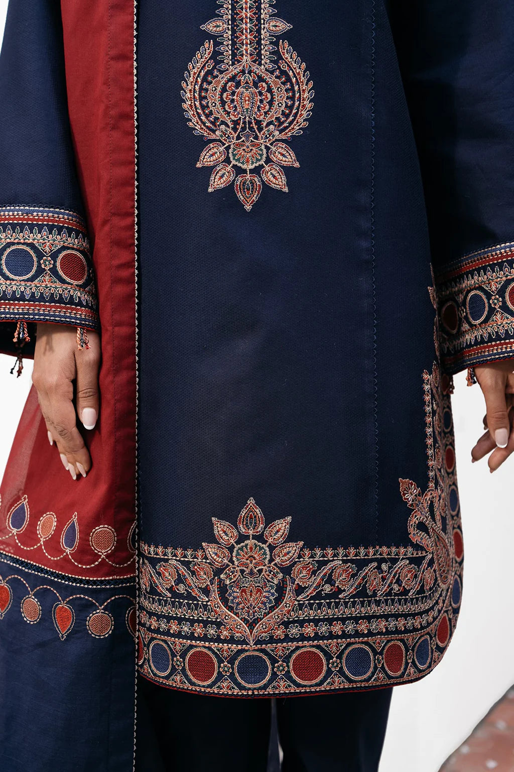JAZMIN-3PC DHANAK EMBROIDERED SHIRT WITH COURTRAI PRINTED SHAWL AND TROUSER-UR-4161