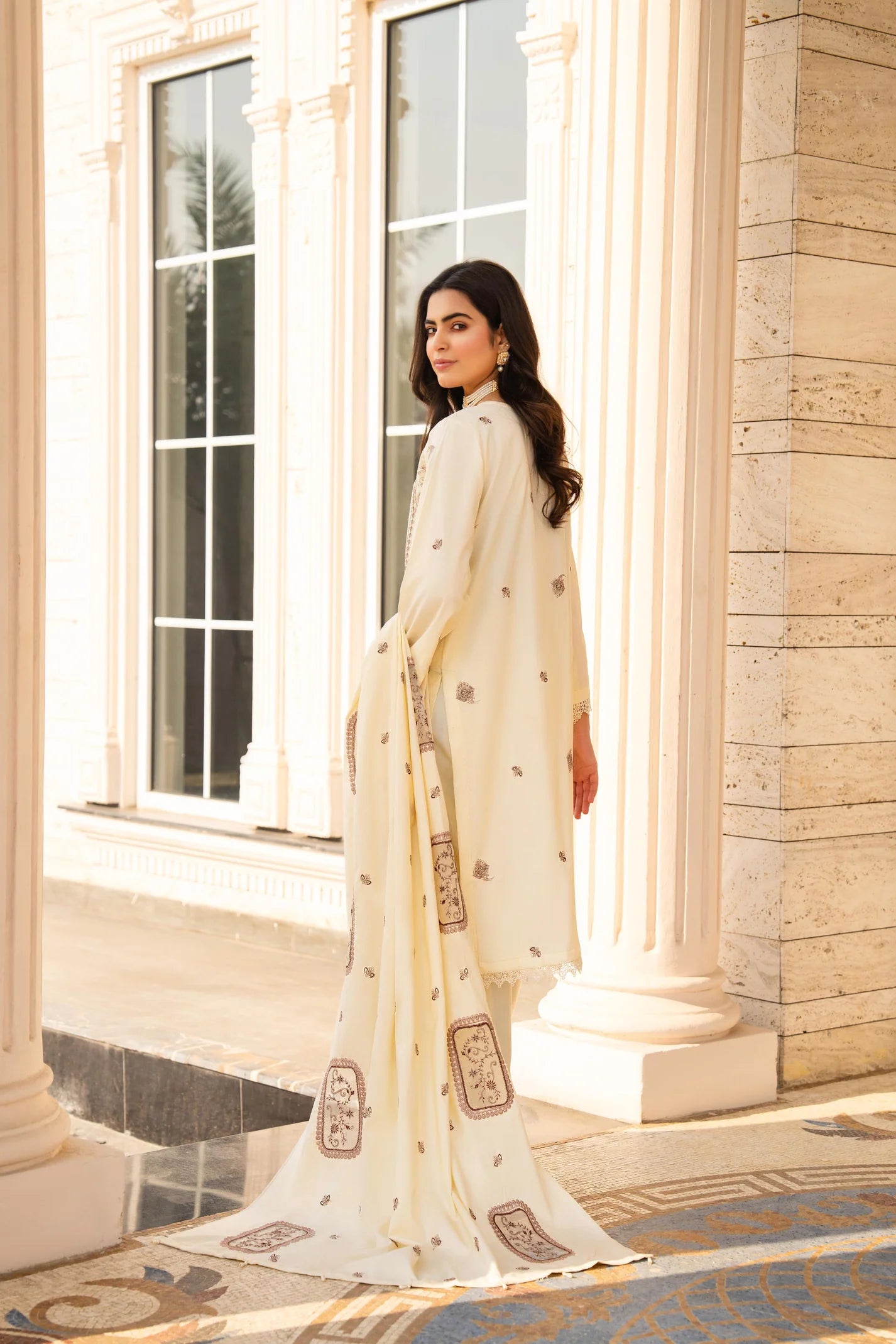 TANA BANA-3PC DHANAK EMBROIDERED SHIRT WITH DHANAK HEAVY CUTWORK EMBROIDERED SHAWL-1005