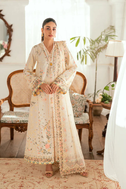 QALAMQAR - 3PC LAWN EMBROIDERED SHIRT WITH ORGANZA EMBROIDERED DUPATTA AND TROUSER-UR-3255