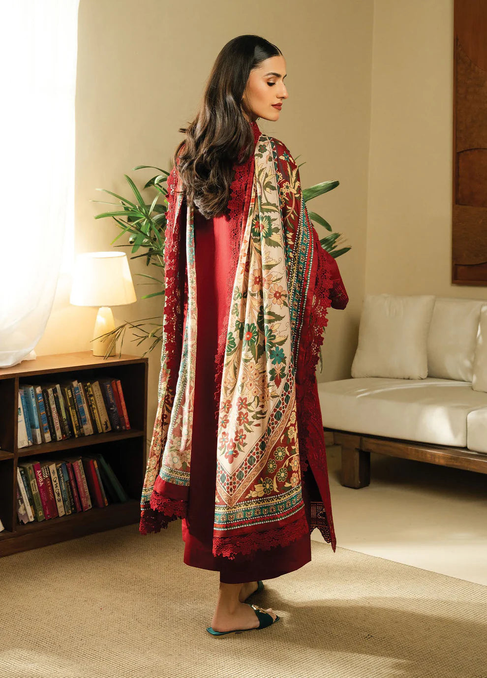 BATIK-3PC DHANAK EMBROIDERED SHIRT WITH COUTRAI WOOL PRINTED SHAWL AND TROUSER-UR-3888