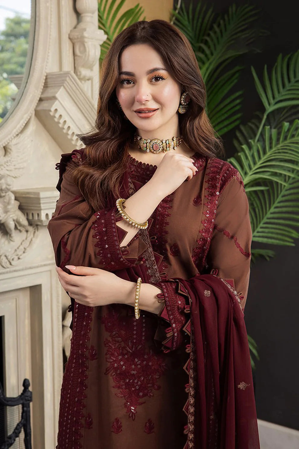 ASIM JOFA-3PC LAWN EMBROIDERED SHIRT WITH BAMBER CHIFFON EMBROIDERED DUPATTA AND TROUSER-UR-2630