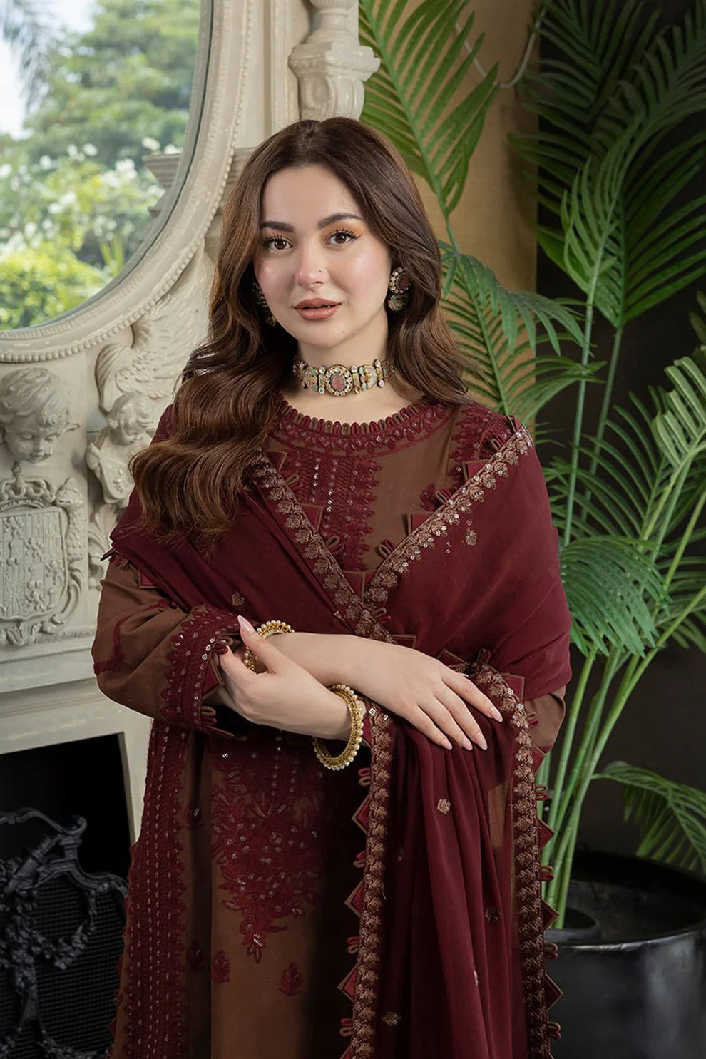 ASIM JOFA-3PC LAWN EMBROIDERED SHIRT WITH BAMBER CHIFFON EMBROIDERED DUPATTA AND TROUSER-UR-2630