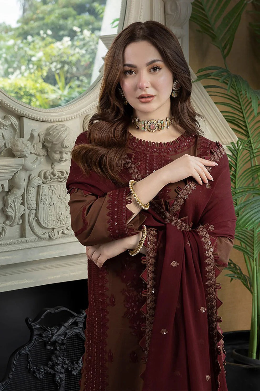 ASIM JOFA-3PC LAWN EMBROIDERED SHIRT WITH BAMBER CHIFFON EMBROIDERED DUPATTA AND TROUSER-UR-2630