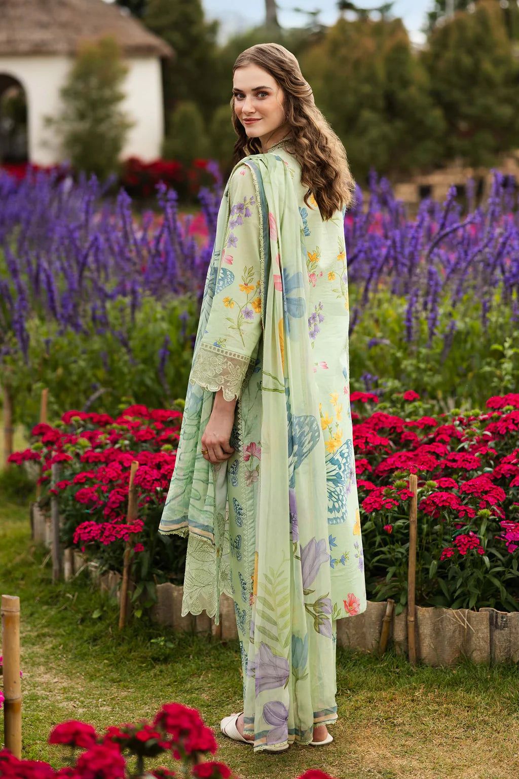 MARIA.B-3PC LAWN DIGITAL PRINTED EMB SHIRT WITH SILK PRINTED DUPATTA AND PRINTED TROUSER-UR-530