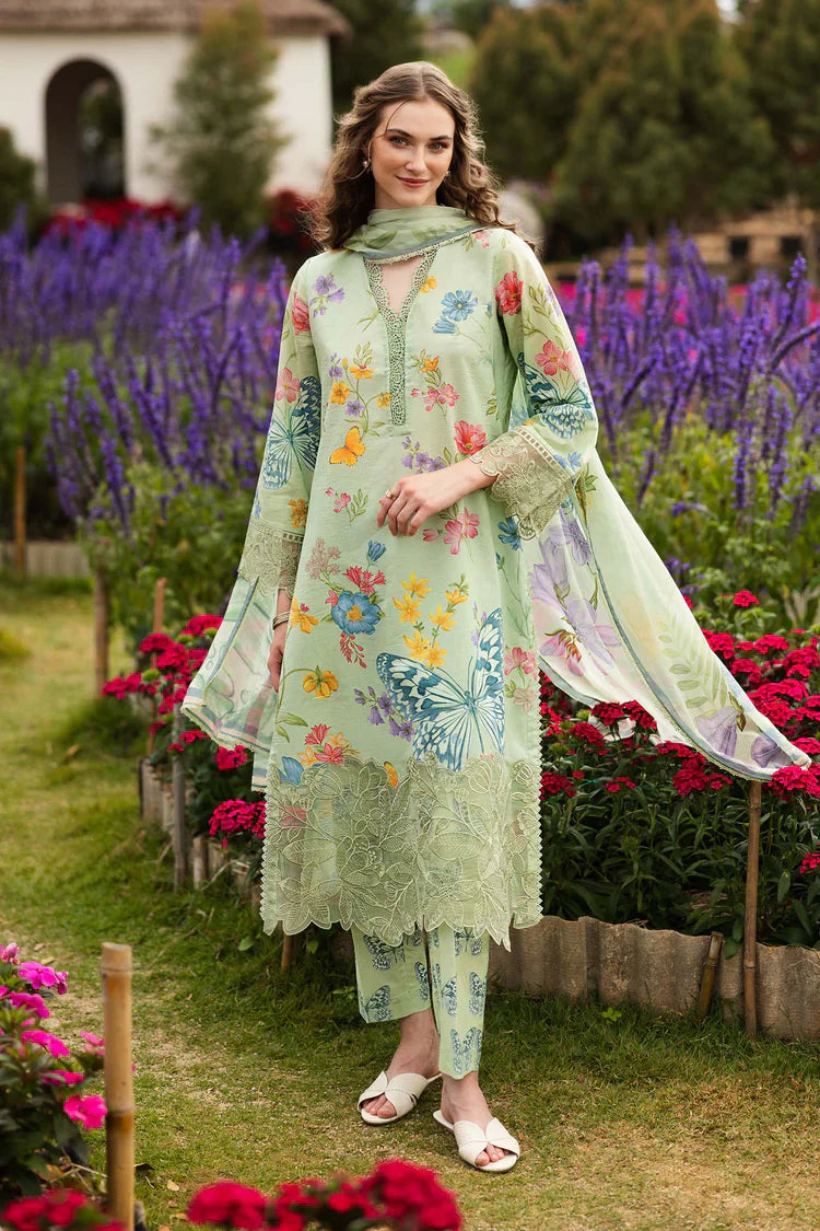 MARIA.B-3PC LAWN DIGITAL PRINTED EMB SHIRT WITH SILK PRINTED DUPATTA AND PRINTED TROUSER-UR-530