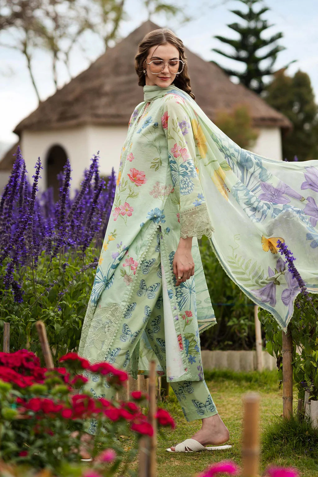 MARIA.B-3PC LAWN DIGITAL PRINTED EMB SHIRT WITH SILK PRINTED DUPATTA AND PRINTED TROUSER-UR-530