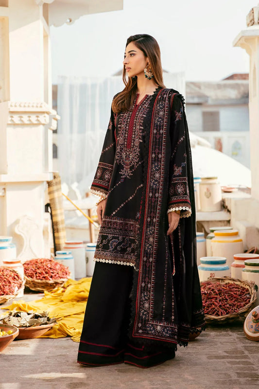 FLORENT-3PC DHANAK EMBROIDERED SHIRT WITH DHANAK EMBROIDERED SHAWL & TROUSER-UR-3853