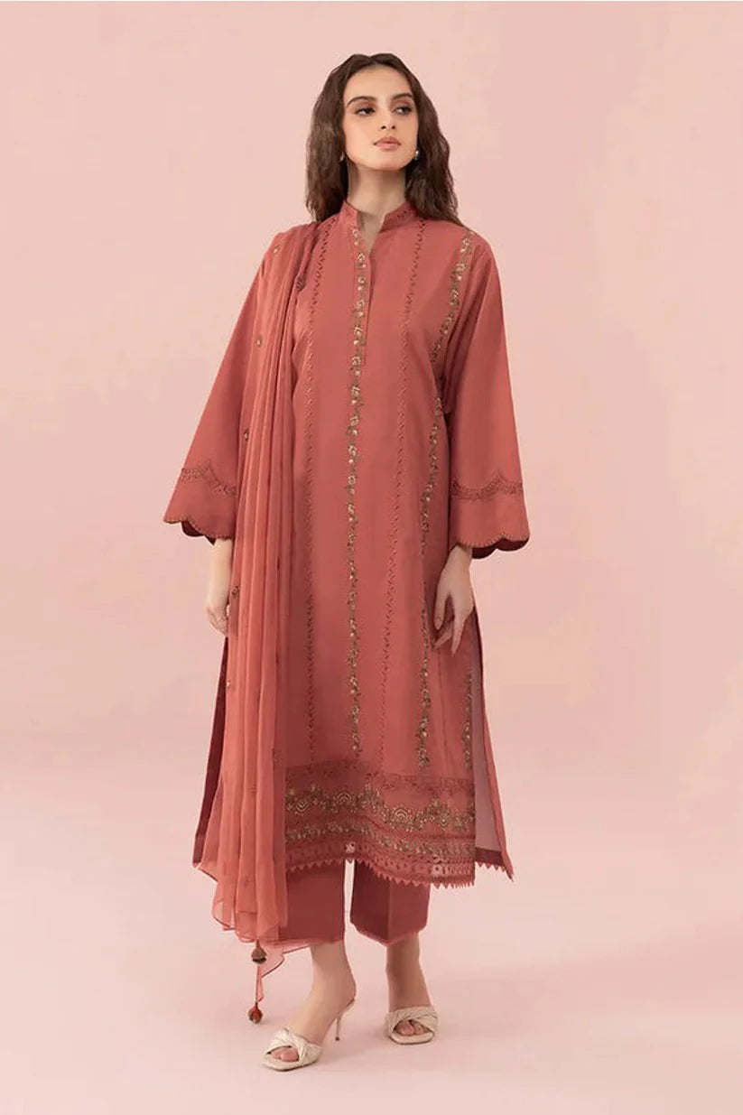 SAPPHIRE -3PC LAWN EMBROIDERED SHIRT WITH BAMBER CHIFFON EMBROIDERED DUPATTA-UR-2519