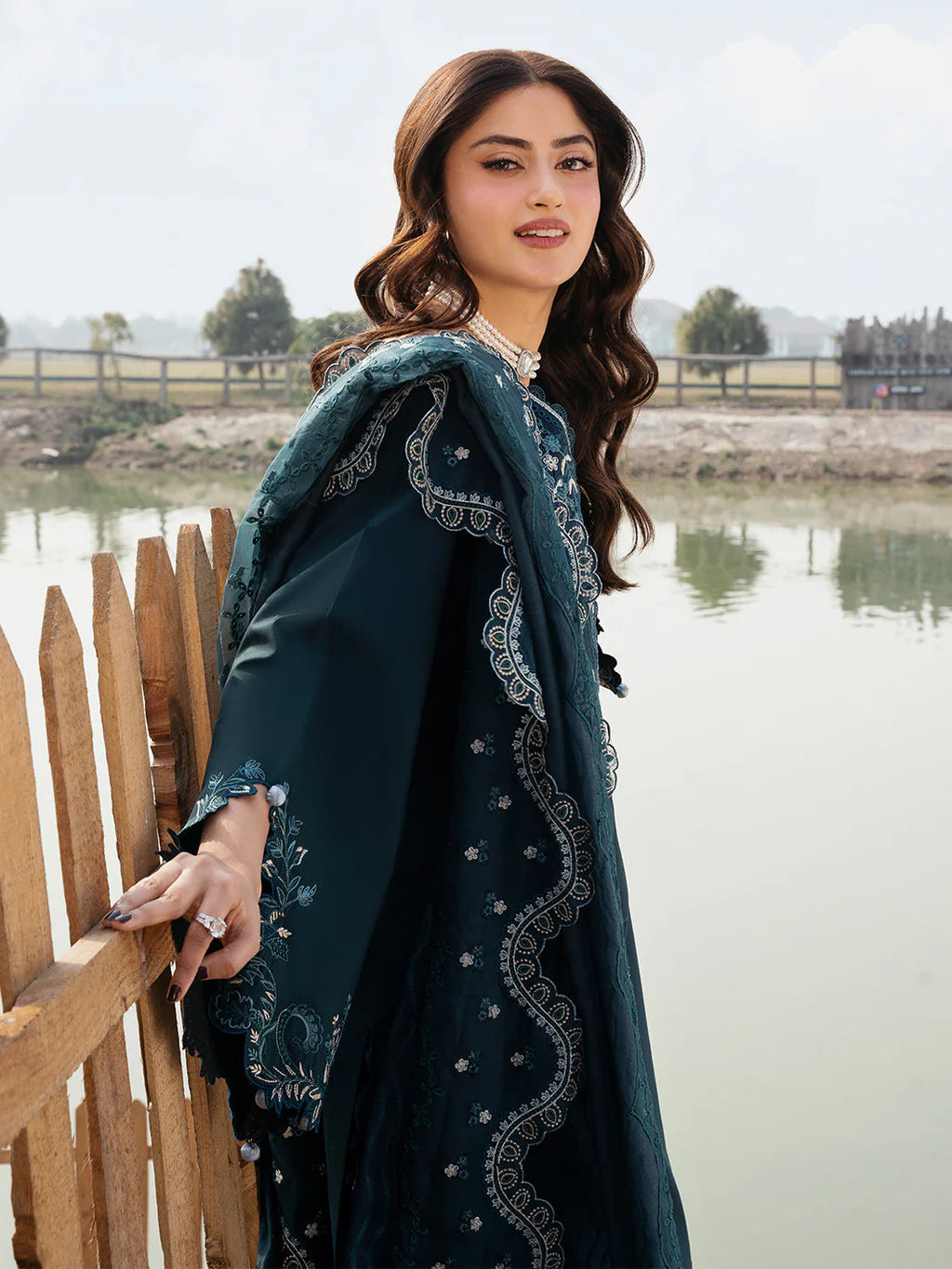 IZEL-3PC LAWN EMBROIDERED SHIRT WITH KHAADI NET EMBROIDERED DUPATTA AND TROUSER-UR-4212