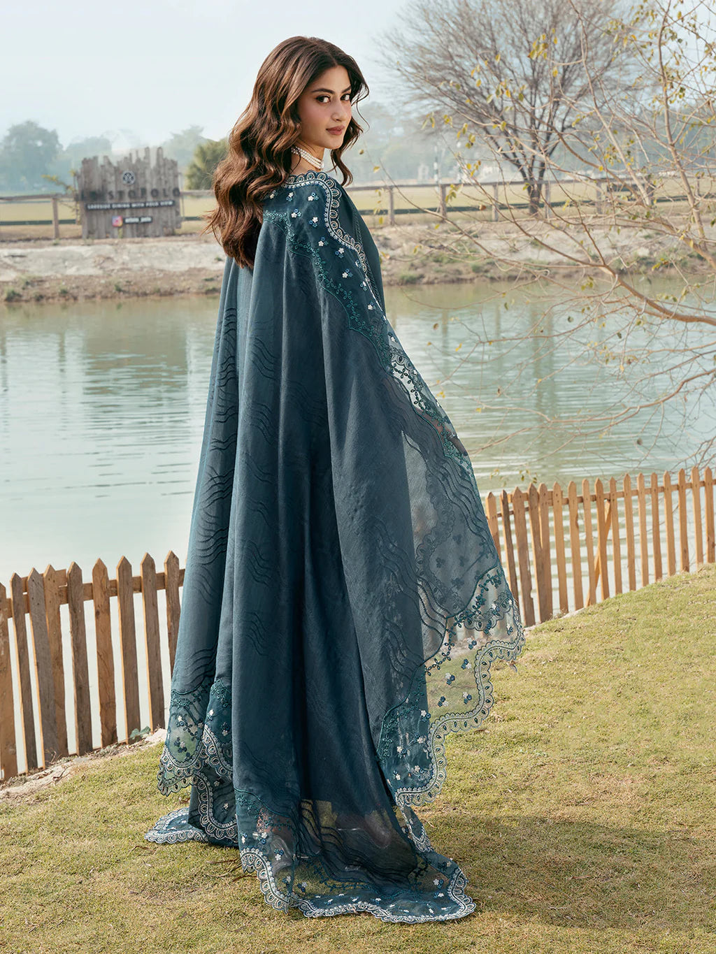 IZEL-3PC LAWN EMBROIDERED SHIRT WITH KHAADI NET EMBROIDERED DUPATTA AND TROUSER-UR-4212
