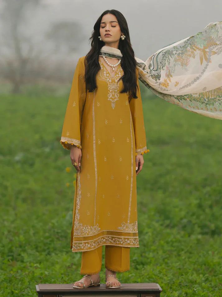 IZEL-3PC LAWN EMBROIDERED SHIRT WITH MONARK PRINT DUPATTA AND TROUSER-UR-2863